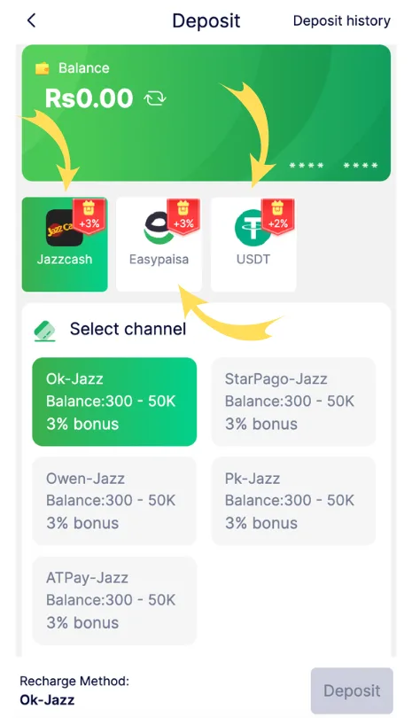 92PKR Deposit
